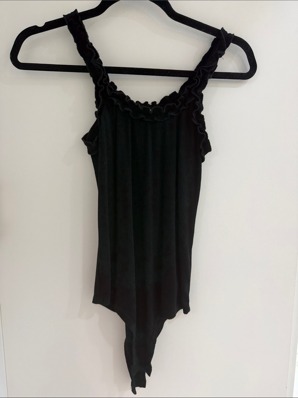 She + Sky Black Ruffled Bodysuit